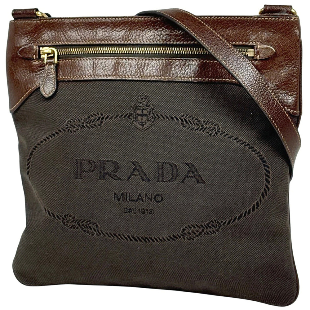 Prada Jacquard Shoulder Bag Canvas Brown
